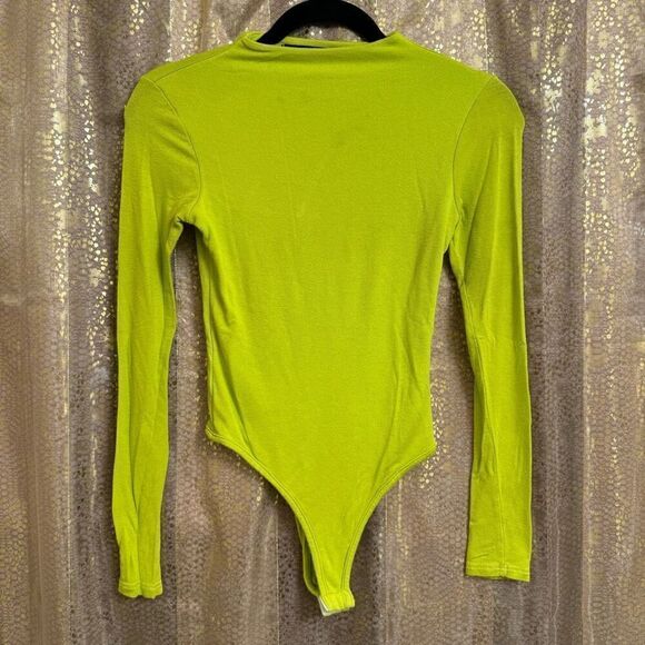 Naked Wardrobe Bright Lime Green Long Sleeve Bodysuit Small - Picture 1 of 7